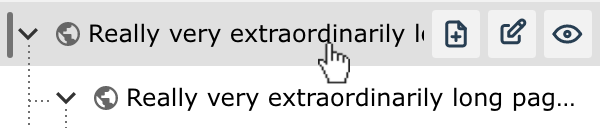 A cursor hovers over a text entry labeled "Really very extraordinarily long page" in a user interface, indicating an interactive element.