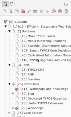 Screenshot of TYPO3 page tree