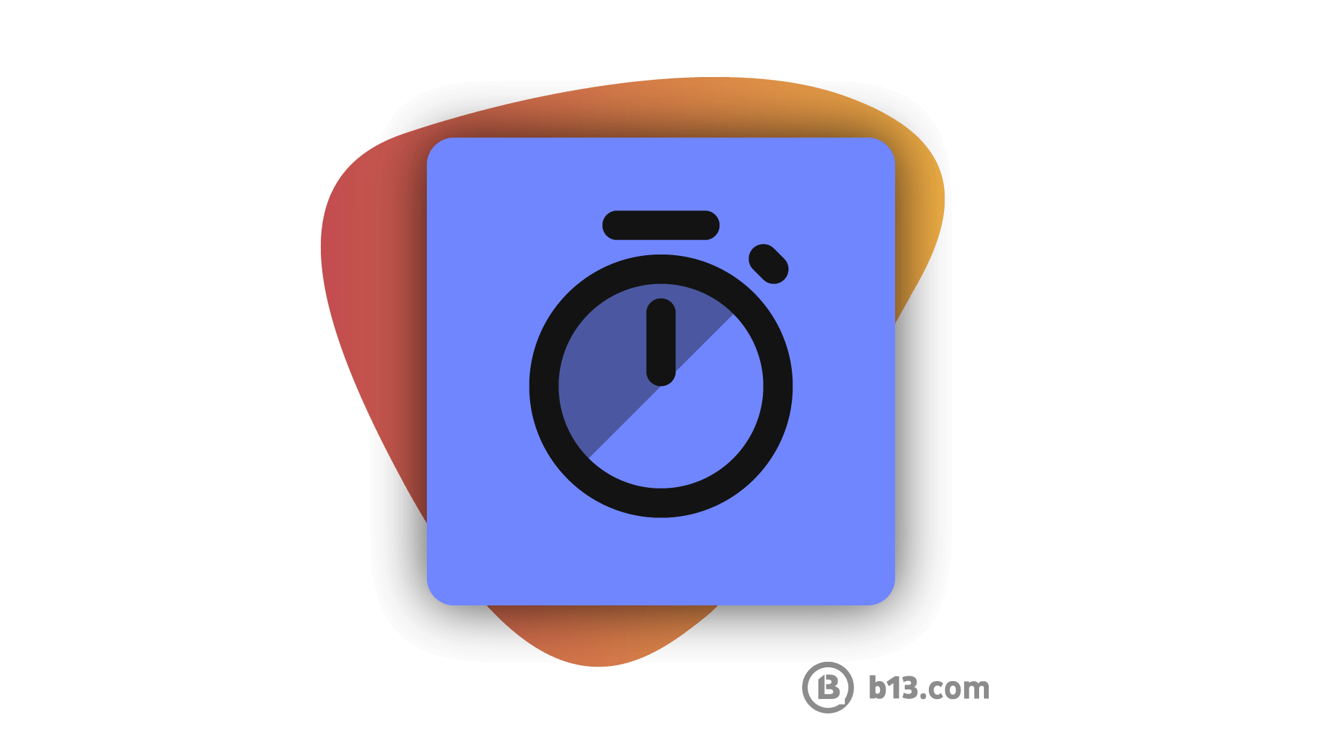 Circular timer icon with a start/stop button, set against a colorful background.