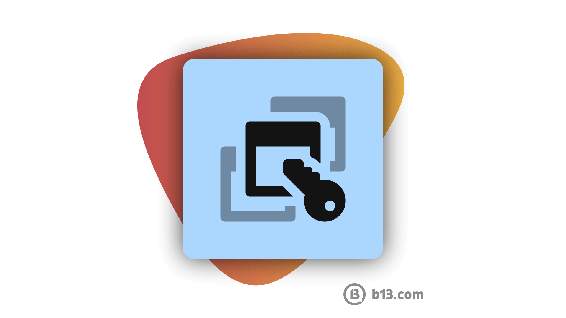 Icon featuring a key and overlapping squares, symbolizing security or access control in a digital context.