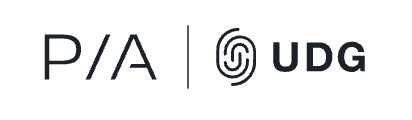 Logo featuring the letters "P/A" and "UDG" separated by a vertical line, with a stylized fingerprint design integrated into the "U" of "UDG."