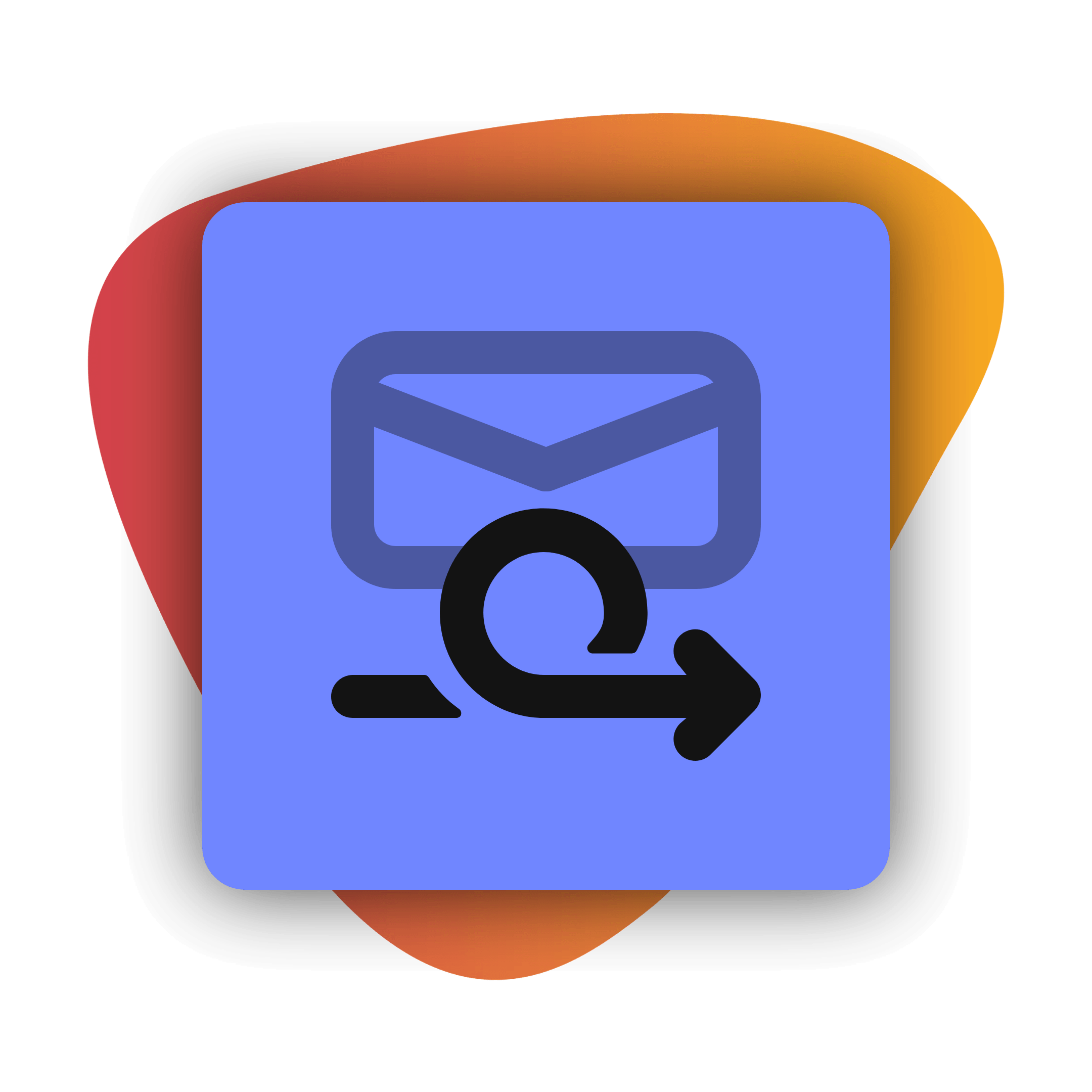Envelope icon with a circular arrow, indicating the action of replying to an email. Background features a colorful gradient.