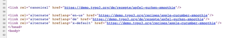 TYPO3 hreflang Tags zeigen auf die URLs der gleichen Seite in verschiedenen Sprachen