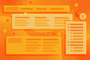 Improve TYPO3 CMS menus Abstract design featuring various rectangular shapes and lists in shades of orange, with some elements appearing semi-transparent. The layout suggests a digital interface or dashboard.