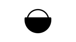Eine einfache schwarze Silhouette eines runden Korbs mit einem Griff.