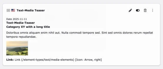 Backend element preview with link/cta