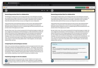 Screenshot of a website comparing the current live version to a changed/edited preview version.