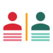 Two stylized human figures, one in red and one in teal, separated by a vertical line, with horizontal stripes beneath each figure.