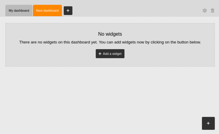Screenshot showing a new blank dashboard