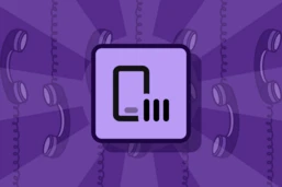 A purple graphic featuring a smartphone icon with three horizontal bars, surrounded by illustrations of vintage telephones.