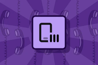 A purple graphic featuring a smartphone icon with three horizontal bars, surrounded by illustrations of vintage telephones.