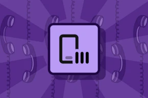 A purple graphic featuring a smartphone icon with three horizontal bars, surrounded by illustrations of vintage telephones.