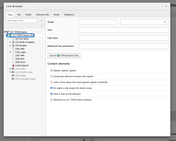 TYPO3 v11 Link Browser with Keyboard Navigation