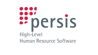 Logo for "persis," a high-level human resource software, featuring a stylized design with red dots and gray text.