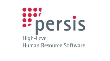Logo for "persis," a high-level human resource software, featuring a stylized design with red dots and gray text.
