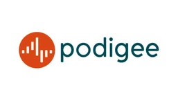 Logo featuring a circular orange icon with vertical bars representing sound waves, accompanied by the text "podigee" in teal.