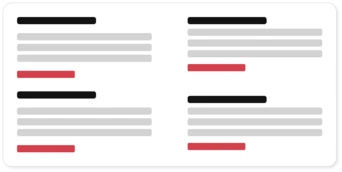 Vier Textabschnitte werden in unterschiedlichen Grautönen, Schwarz und Rot angezeigt. Jeder Abschnitt enthält horizontale Textzeilen, wobei einige Zeilen zur Hervorhebung in Rot markiert sind.