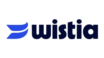 Blue and black logo featuring the word "wistia" with a stylized graphic element resembling a wave or swoosh.