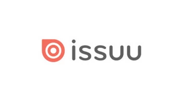 Logo featuring the word "issuu" in gray, accompanied by a red circular design with a target-like appearance.