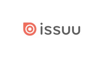 Logo featuring the word "issuu" in gray, accompanied by a red circular design with a target-like appearance.