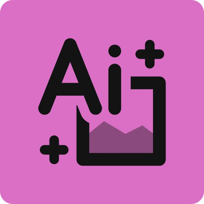Logo featuring the letters "Ai" with a plus sign, enclosed in a square outline, set against a pink background.