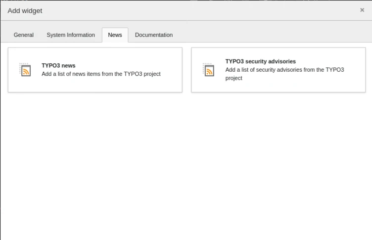 The Add widget window, with the News tab active