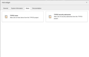 The Add widget window, with the News tab active