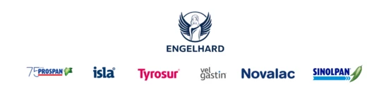 Logos verschiedener Marken, darunter Prospan, Isla, Tyrosur, Velgastin, Novalac und Sinolpan, mit dem Engelhard-Logo gut sichtbar.