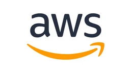 The logo features the letters "aws" in dark gray, accompanied by a curved orange arrow underneath, representing Amazon Web Services.