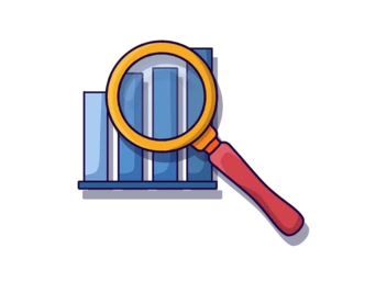 Magnifying glass over a bar graph, highlighting data analysis and insights.