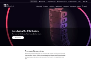 The CCL System by d&b audiotechnik is showcased, featuring a stack of audio equipment designed for performance. The text highlights its innovative approach and invites users to discover more about the product.