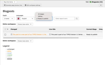 TYPO3 v11 Workspaces Filter
