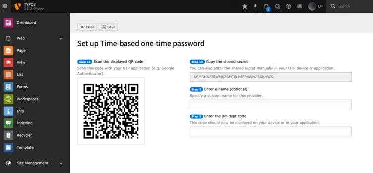 Setup view of the TOTP MFA provider