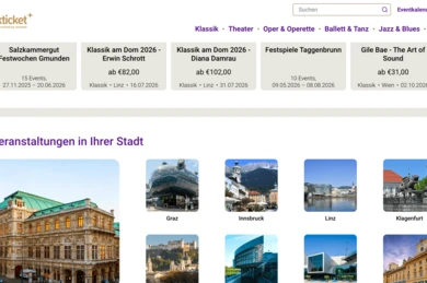 Veranstaltungshinweise für klassische Musik und Aufführungen in verschiedenen österreichischen Städten, darunter Graz, Innsbruck, Linz und Klagenfurt.