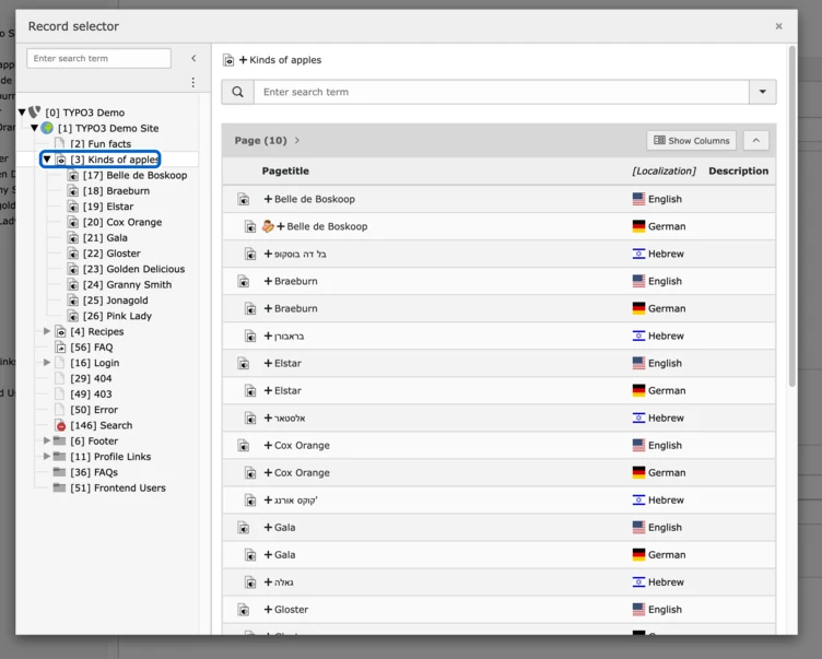TYPO3 v11 Element Browser