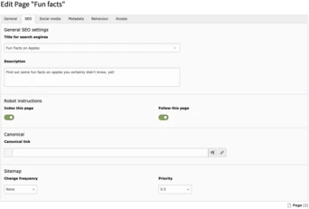 TYPO3 SEO settings for a page