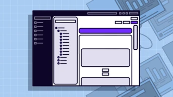 Benutzeroberflächendesign mit einer dunklen Seitenleiste, die Navigationsoptionen bietet, und einem zentralen Inhaltsbereich mit Platzhaltertext.