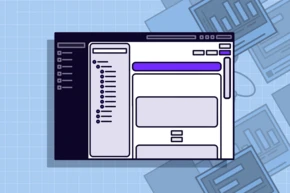 User interface design featuring a dark sidebar with navigation options and a central content area with placeholder text.