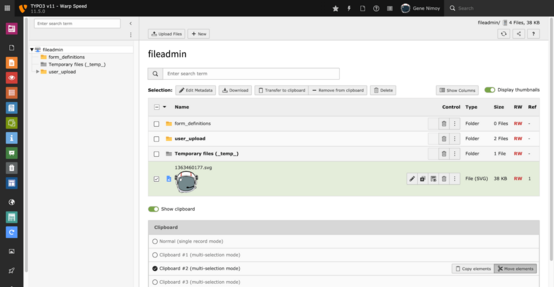 File management interface displaying folders and files. A selected file named "1398441677.png" is highlighted, showing its size and status. Options for file actions are available on the side panel.