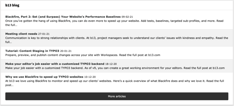 Screenshot showing b13 blog widget