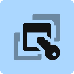 A black key icon is positioned within a series of overlapping squares on a light blue background, symbolizing security or access control.