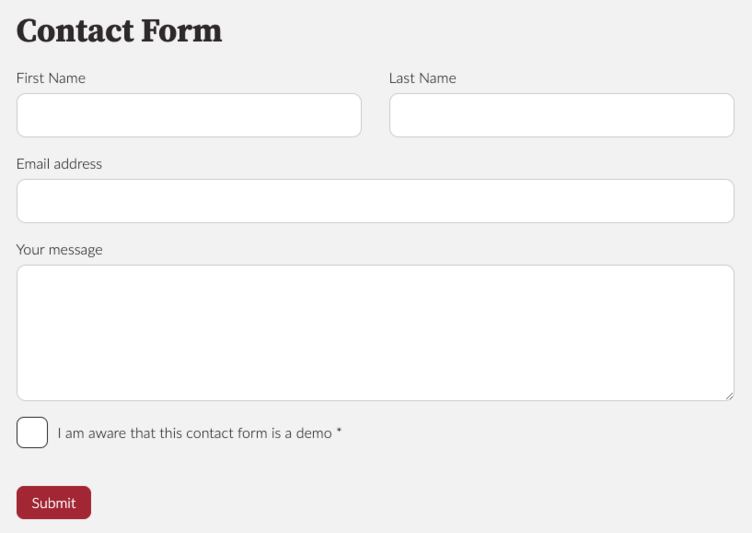 Frontend output of our form