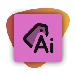 Logo featuring a stylized letter "A" with a tag shape, set against a pink and orange gradient background.