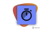 Circular timer icon with a start/stop button, set against a colorful background.