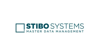 STIBO SYSTEMS logo featuring the company name and the phrase "MASTER DATA MANAGEMENT." The design includes a square icon with an exclamation mark.