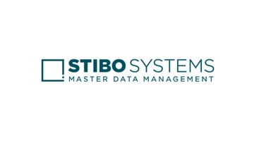 STIBO SYSTEMS logo featuring the company name and the phrase "MASTER DATA MANAGEMENT." The design includes a square icon with an exclamation mark.
