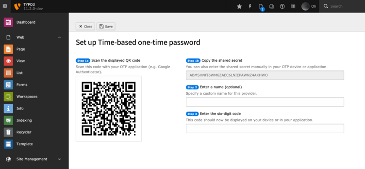 Time-based one-time password setup