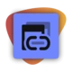 Graphic featuring a stylized link icon surrounded by overlapping shapes, set against a blue background with a gradient.