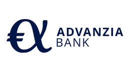Logo mit einem stilisierten Euro-Symbol, das mit dem Buchstaben "A" kombiniert ist, sowie dem Text "ADVANZIA BANK" in einer modernen Schriftart.