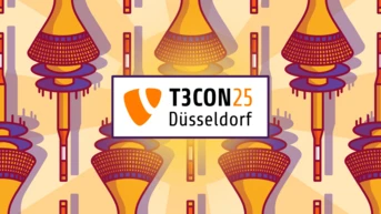 Grafik mit stilisierten Darstellungen eines Turms, in dessen Mitte der Text "T3CON25 Düsseldorf" deutlich sichtbar ist.